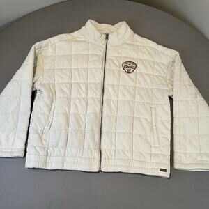 Techstyles Coors Beer Quilted Jacket Mens Large Full Zip White/Cream Patch